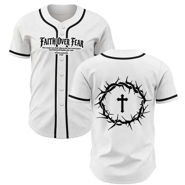 Christianartworkshop Glaube statt Angst Deuteronomium 3:22 Dornenkrone Kreuz Statement Baseballtrikot - Weiß - 5XL - image 0