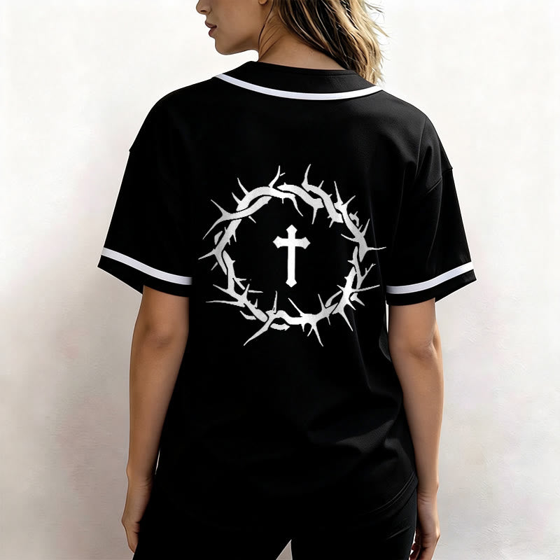 Christianartworkshop Glaube statt Angst Deuteronomium 3:22 Dornenkrone Kreuz Statement Baseballtrikot - image 12