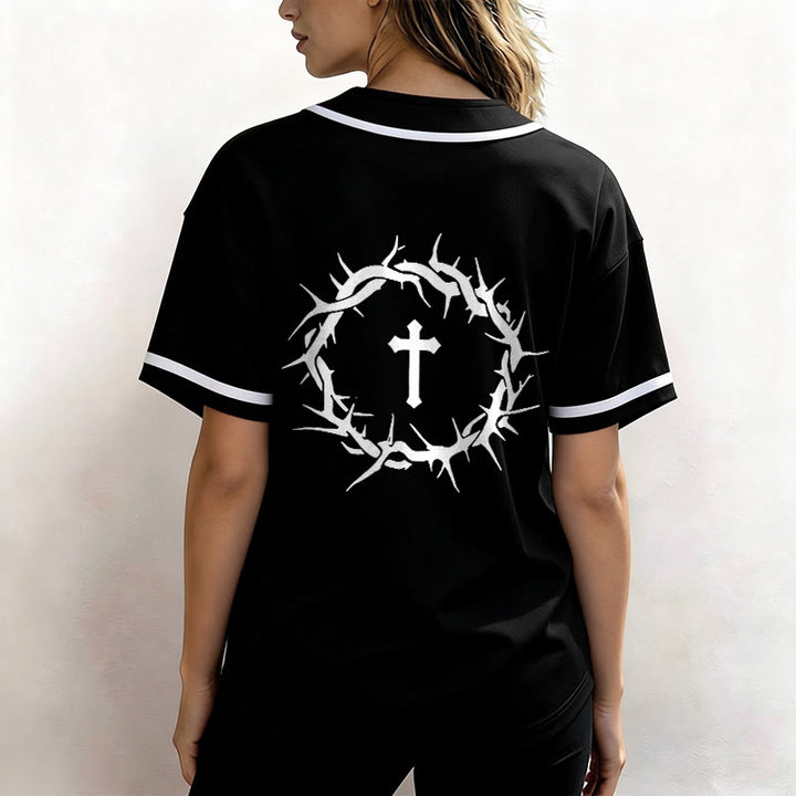 Christianartworkshop Glaube statt Angst Deuteronomium 3:22 Dornenkrone Kreuz Statement Baseballtrikot - image 12