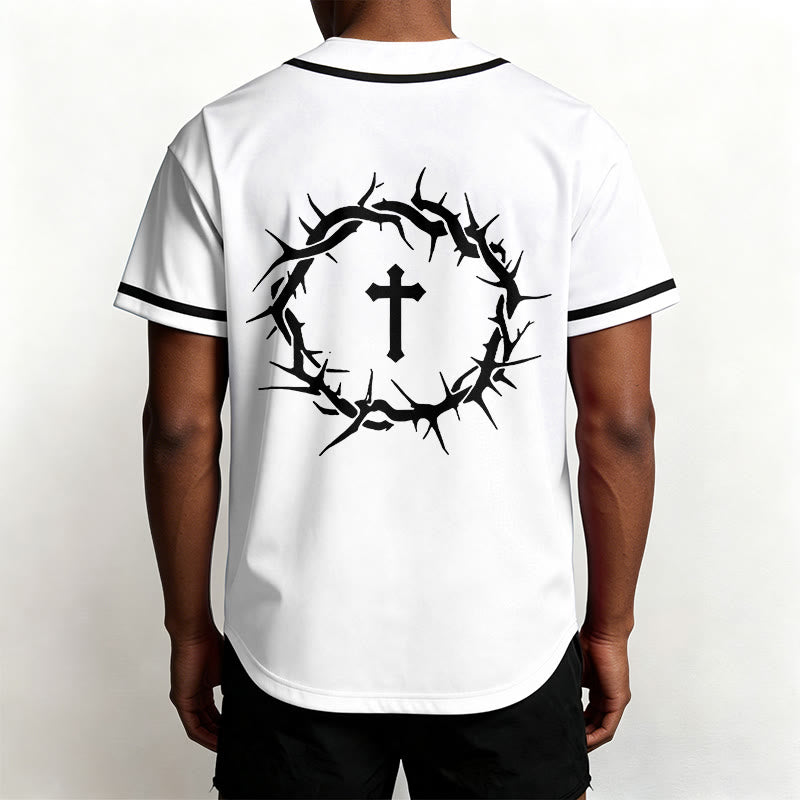 Christianartworkshop Glaube statt Angst Deuteronomium 3:22 Dornenkrone Kreuz Statement Baseballtrikot - image 4