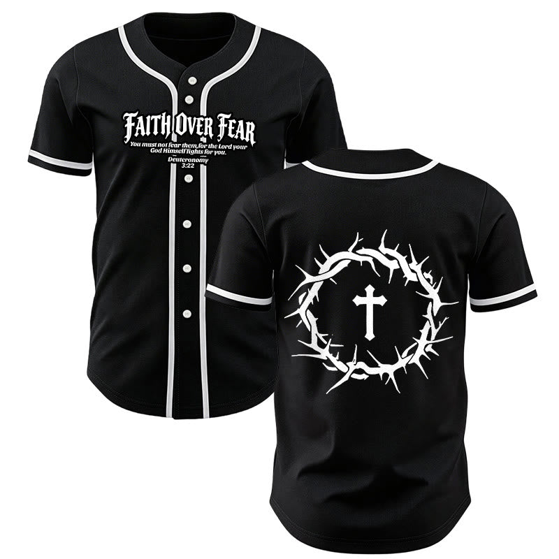 Christianartworkshop Glaube statt Angst Deuteronomium 3:22 Dornenkrone Kreuz Statement Baseballtrikot - Schwarz - 5XL - image 7