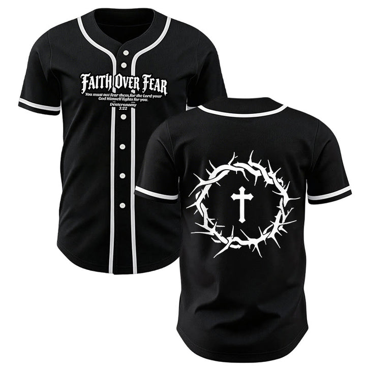 Christianartworkshop Glaube statt Angst Deuteronomium 3:22 Dornenkrone Kreuz Statement Baseballtrikot - Schwarz - 5XL - image 7