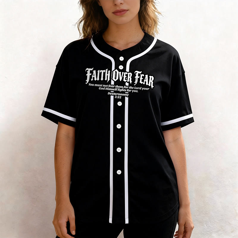 Christianartworkshop Glaube statt Angst Deuteronomium 3:22 Dornenkrone Kreuz Statement Baseballtrikot - image 9
