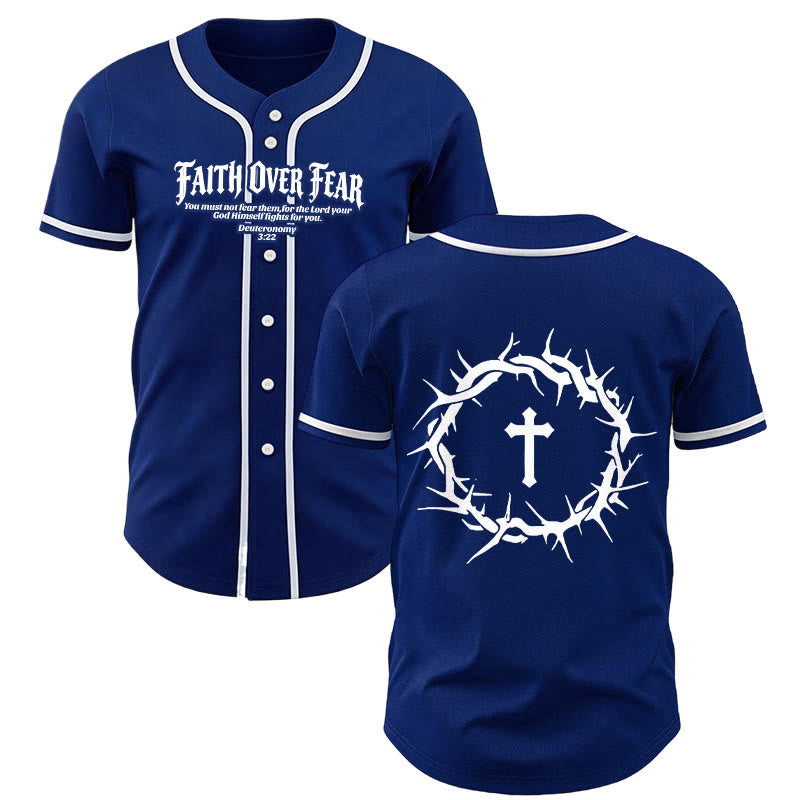 Christianartworkshop Glaube statt Angst Deuteronomium 3:22 Dornenkrone Kreuz Statement Baseballtrikot - Marineblau - 5XL - image 14