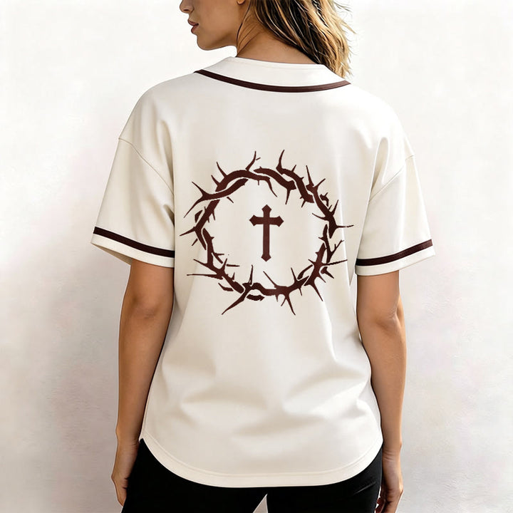 Christianartworkshop Glaube statt Angst Deuteronomium 3:22 Dornenkrone Kreuz Statement Baseballtrikot - image 26