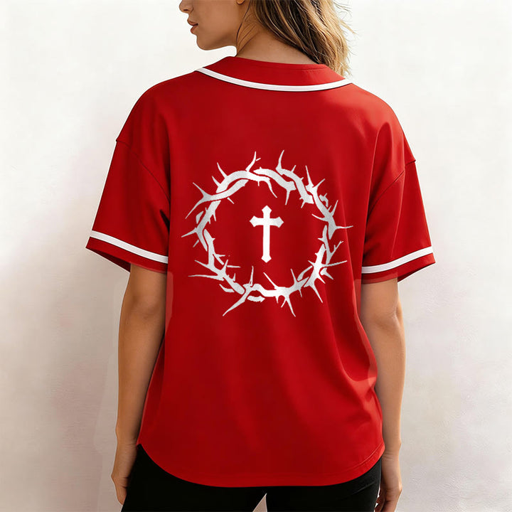 Christianartworkshop Glaube statt Angst Deuteronomium 3:22 Dornenkrone Kreuz Statement Baseballtrikot - image 33