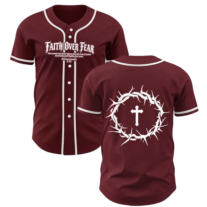 Christianartworkshop Glaube statt Angst Deuteronomium 3:22 Dornenkrone Kreuz Statement Baseballtrikot - Wein - 5XL - image 35