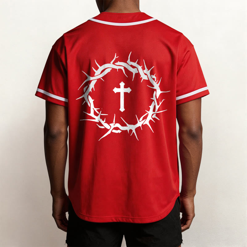 Christianartworkshop Glaube statt Angst Deuteronomium 3:22 Dornenkrone Kreuz Statement Baseballtrikot - image 32