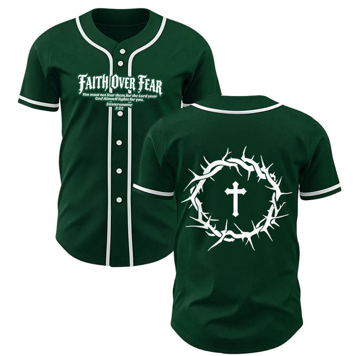 Christianartworkshop Glaube statt Angst Deuteronomium 3:22 Dornenkrone Kreuz Statement Baseballtrikot - Grün - 5XL - image 49