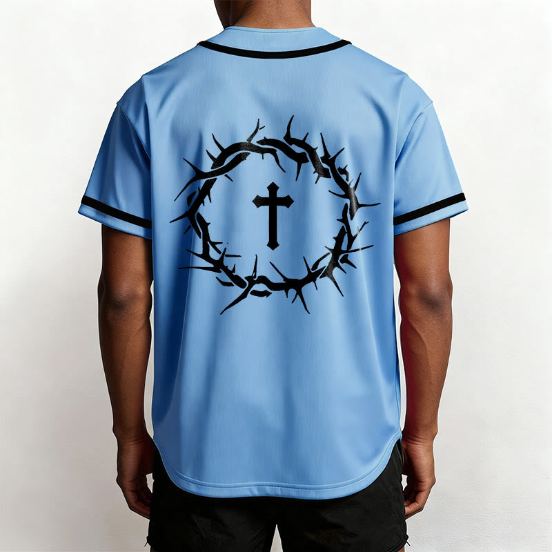Christianartworkshop Glaube statt Angst Deuteronomium 3:22 Dornenkrone Kreuz Statement Baseballtrikot - image 46