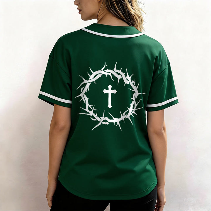 Christianartworkshop Glaube statt Angst Deuteronomium 3:22 Dornenkrone Kreuz Statement Baseballtrikot - image 54
