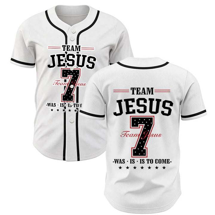 Christianartworkshop Team Jesus Was Is And Is To Come Custom Number 7 Baseball Jersey - Weiß - 5XL - image 0