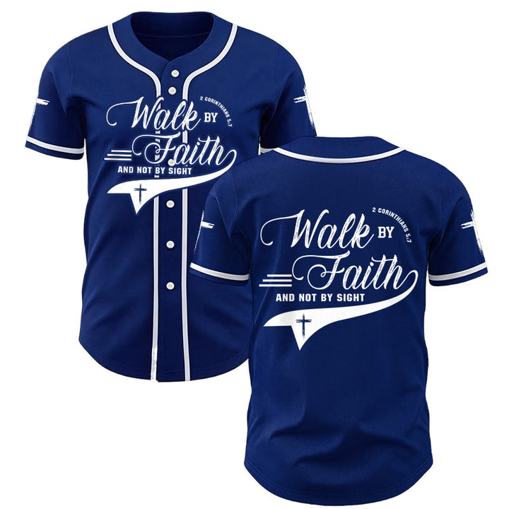 Christianartworkshop 2 Korinther 5:7 „Wandelt im Glauben und nicht im Schauen“ Baseballtrikot mit Kreuzmotiv - Marineblau - 5XL - image 0