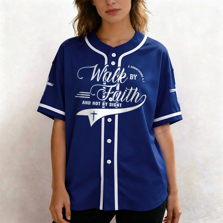 Christianartworkshop 2 Korinther 5:7 „Wandelt im Glauben und nicht im Schauen“ Baseballtrikot mit Kreuzmotiv - image 2