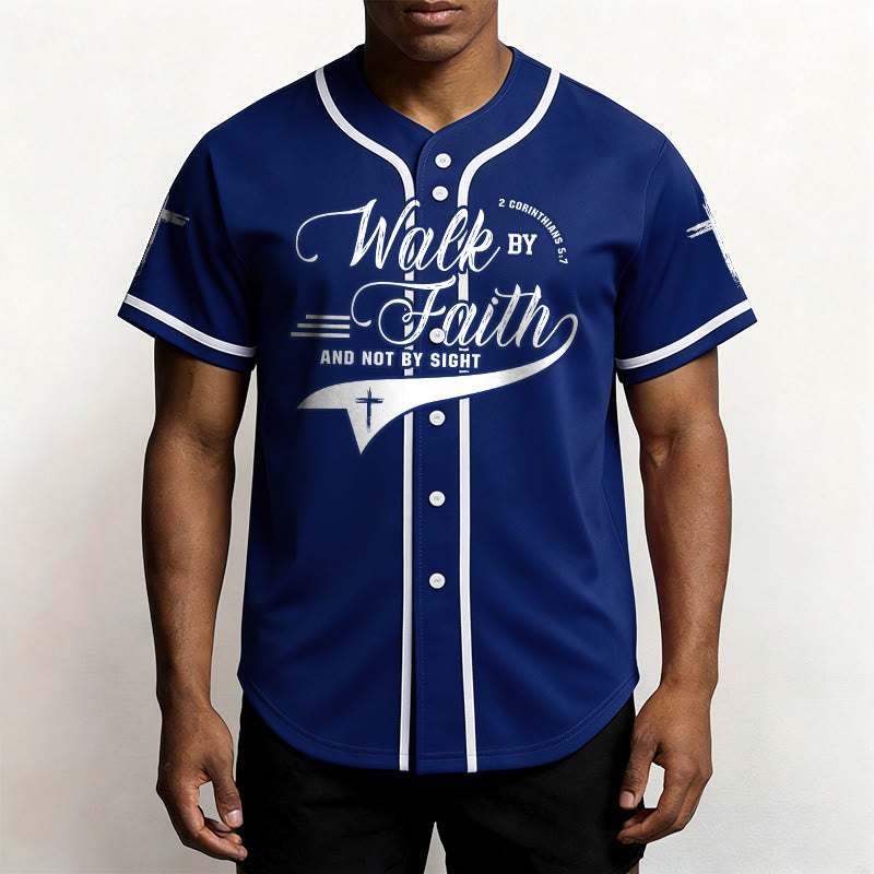 Christianartworkshop 2 Korinther 5:7 „Wandelt im Glauben und nicht im Schauen“ Baseballtrikot mit Kreuzmotiv - image 1