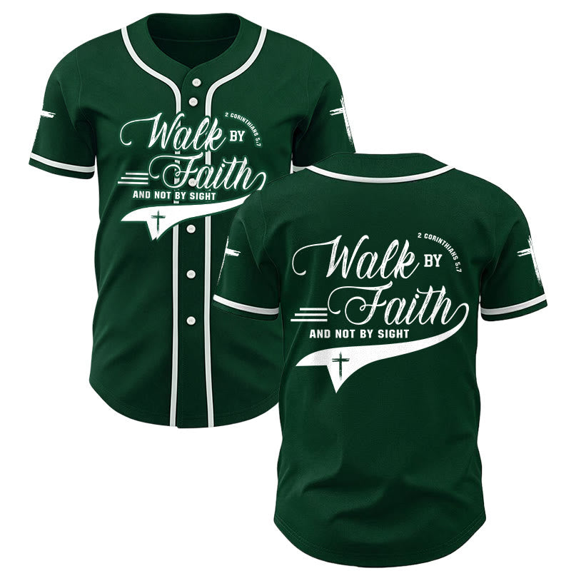 Christianartworkshop 2 Korinther 5:7 „Wandelt im Glauben und nicht im Schauen“ Baseballtrikot mit Kreuzmotiv - Grün - 5XL - image 49