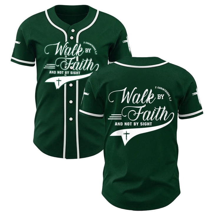 Christianartworkshop 2 Korinther 5:7 „Wandelt im Glauben und nicht im Schauen“ Baseballtrikot mit Kreuzmotiv - Grün - 5XL - image 49