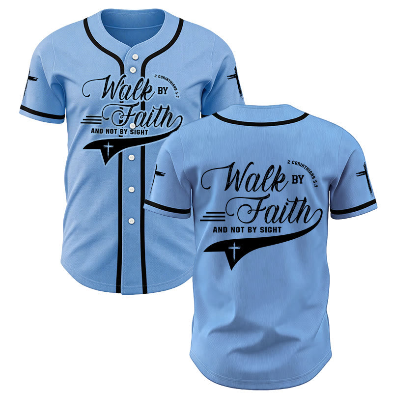 Christianartworkshop 2 Korinther 5:7 „Wandelt im Glauben und nicht im Schauen“ Baseballtrikot mit Kreuzmotiv - Blau - 5XL - image 42