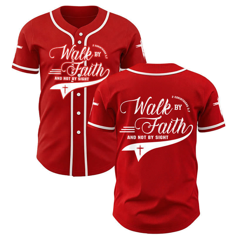 Christianartworkshop 2 Korinther 5:7 „Wandelt im Glauben und nicht im Schauen“ Baseballtrikot mit Kreuzmotiv - Rot - 5XL - image 28