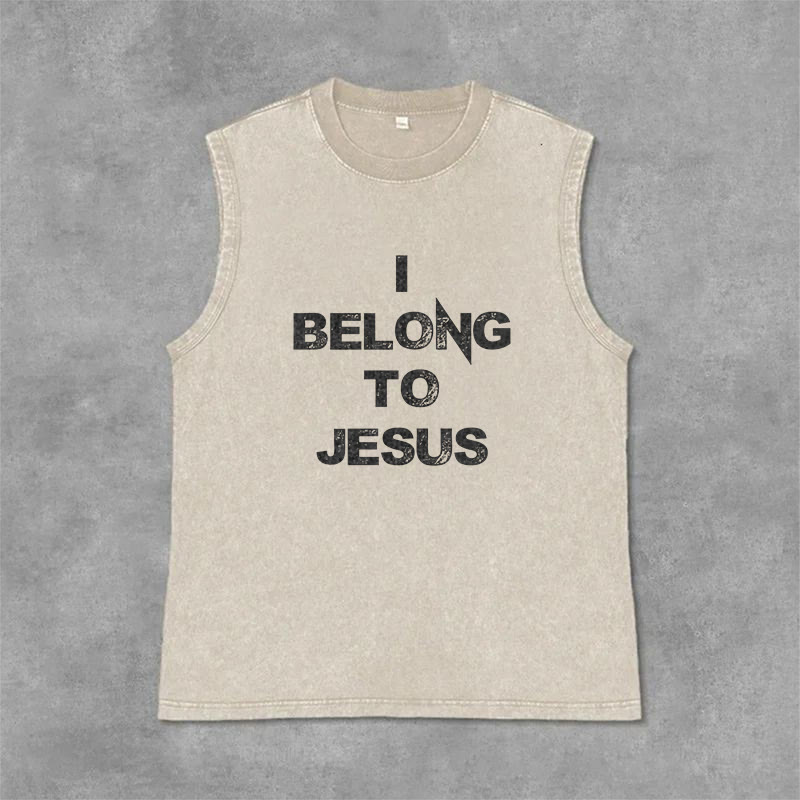 Christianartworkshop Ich gehöre zu Jesus Vintage Washed Tank Top - Beige - 2XL - image 0