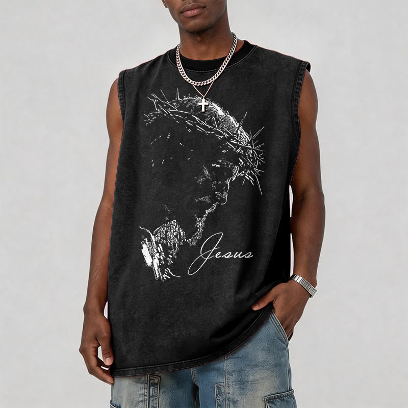 Christianartworkshop Jesus Dornenkrone Skizze Vintage Washed Tank Top - image 1