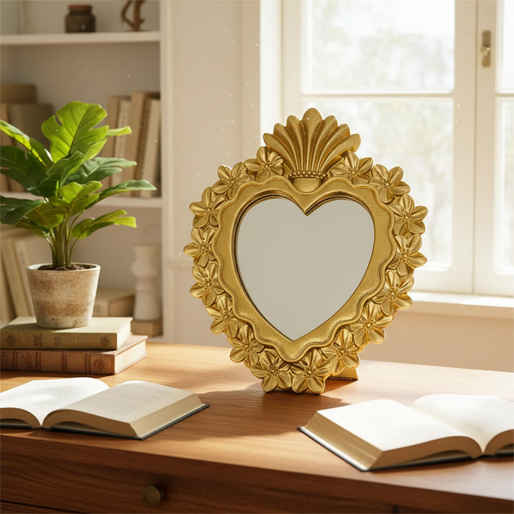 Christianartworkshop Tischdekoration mit Blumenmuster und goldenem Spiegel: Verkörperung von Hingabe und eleganter Anmut - image 1