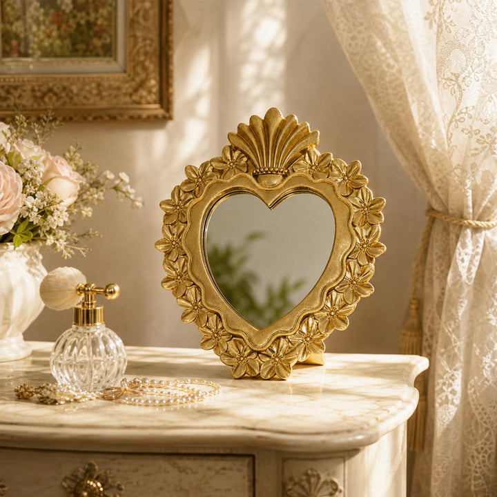 Christianartworkshop Tischdekoration mit Blumenmuster und goldenem Spiegel: Verkörperung von Hingabe und eleganter Anmut - image 5