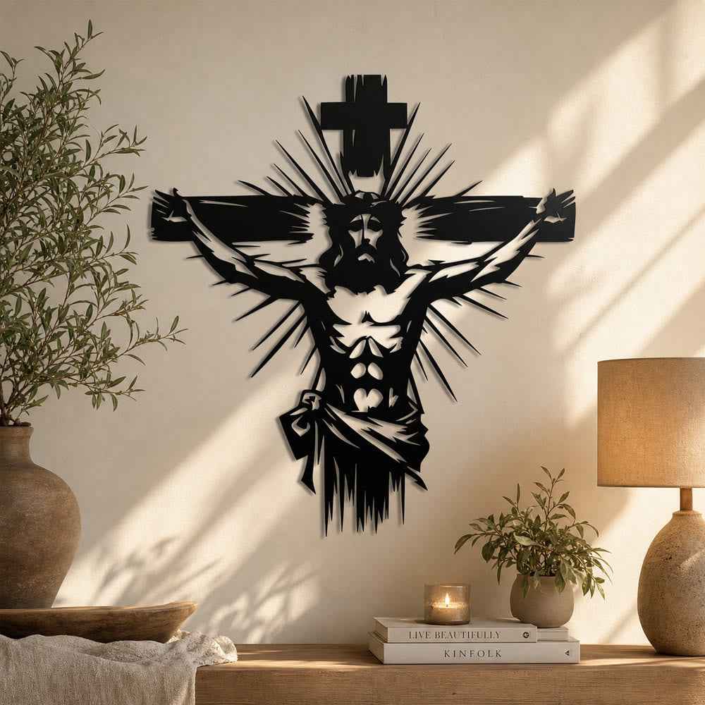 Christianartworkshop Jesus Kreuzigung Metall-Wanddeko: Ausdrucksstarkes Symbol der Erlösung - image 1