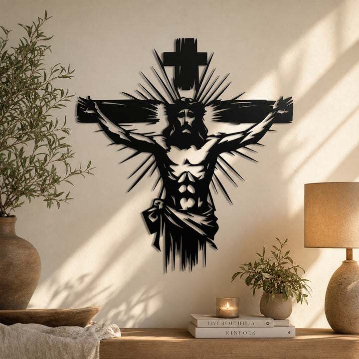 Christianartworkshop Jesus Kreuzigung Metall-Wanddeko: Ausdrucksstarkes Symbol der Erlösung - image 1