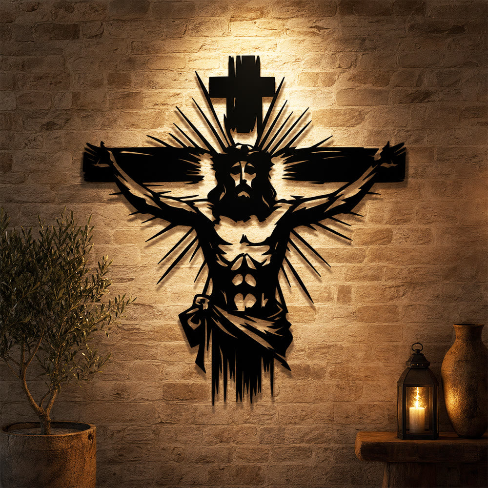 Christianartworkshop Jesus Kreuzigung Metall-Wanddeko: Ausdrucksstarkes Symbol der Erlösung - image 0