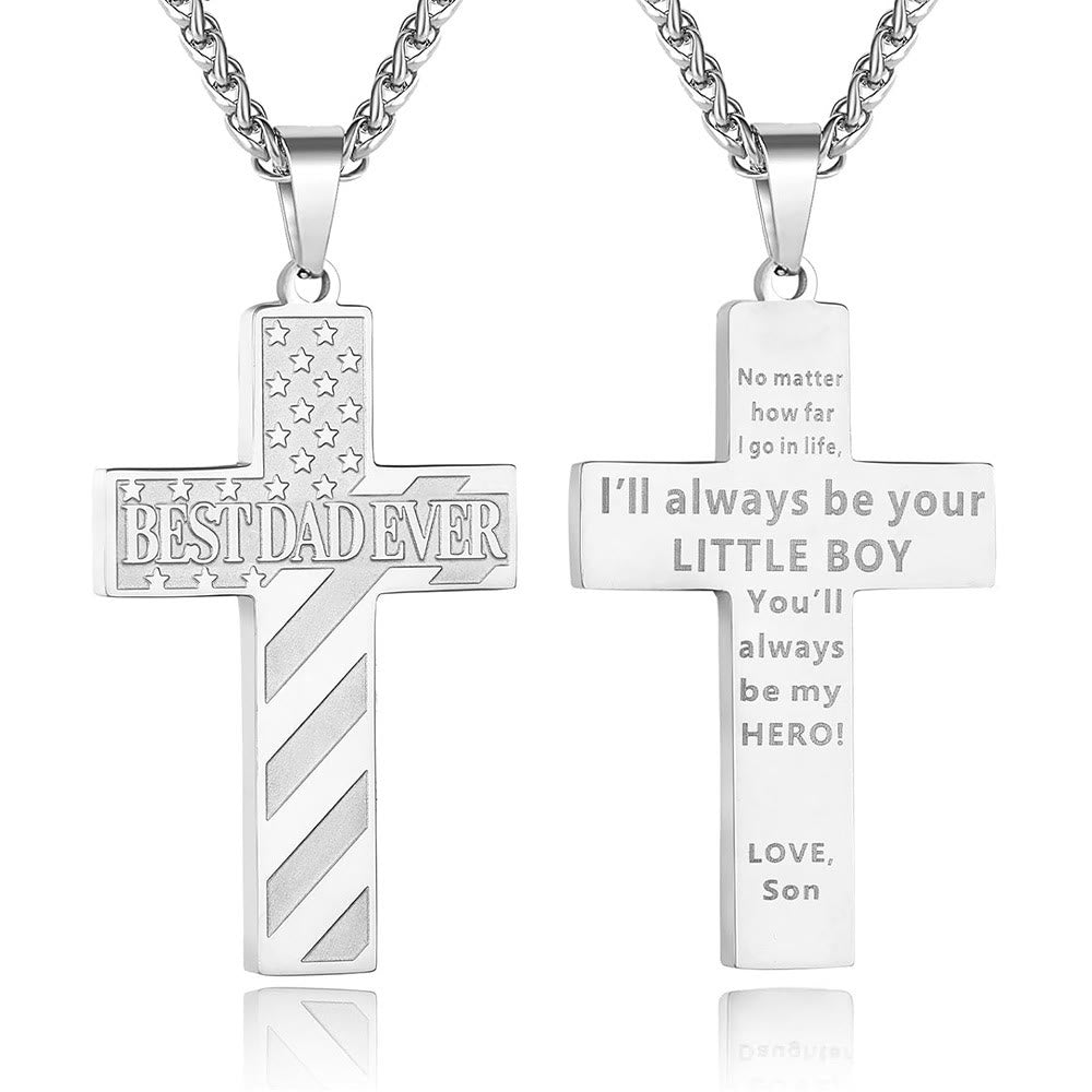 Christianartworkshop „Du wirst immer mein Held sein“ – Patriotische Kreuzkette: Ein gefühlvolles Geschenk für Papa von Sohn, Tochter und Bruder, Symbol für Familienbande und Glauben - DER BESTE VATER ALLER ZEITEN – Sohn – Silver - image 2