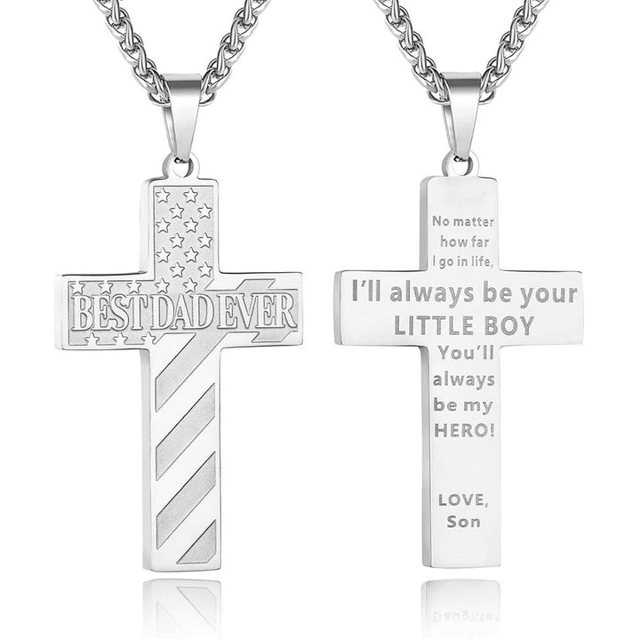 Christianartworkshop „Du wirst immer mein Held sein“ – Patriotische Kreuzkette: Ein gefühlvolles Geschenk für Papa von Sohn, Tochter und Bruder, Symbol für Familienbande und Glauben - DER BESTE VATER ALLER ZEITEN – Sohn – Silver - image 2