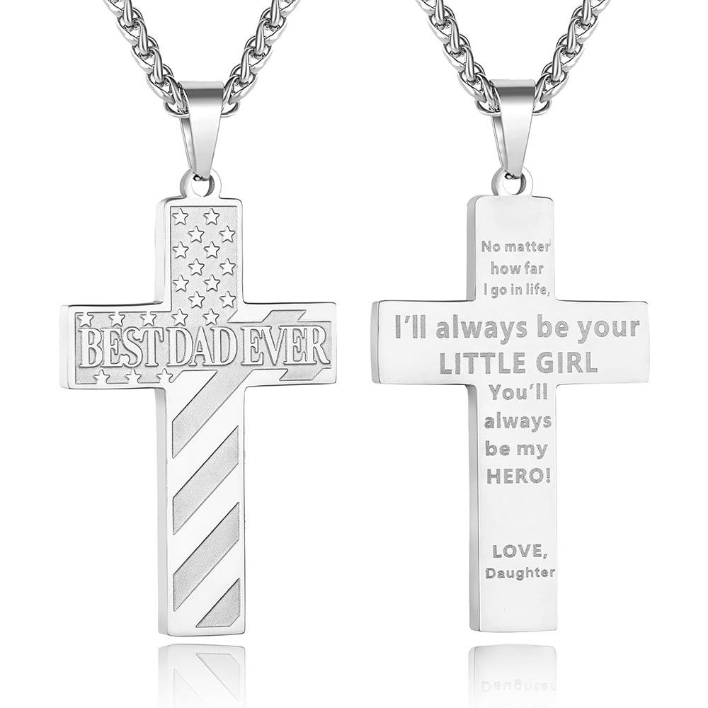 Christianartworkshop „Du wirst immer mein Held sein“ – Patriotische Kreuzkette: Ein gefühlvolles Geschenk für Papa von Sohn, Tochter und Bruder, Symbol für Familienbande und Glauben - DER BESTE VATER ALLER ZEITEN - Tochter - Silber - image 6
