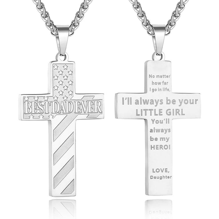 Christianartworkshop „Du wirst immer mein Held sein“ – Patriotische Kreuzkette: Ein gefühlvolles Geschenk für Papa von Sohn, Tochter und Bruder, Symbol für Familienbande und Glauben - DER BESTE VATER ALLER ZEITEN - Tochter - Silber - image 6