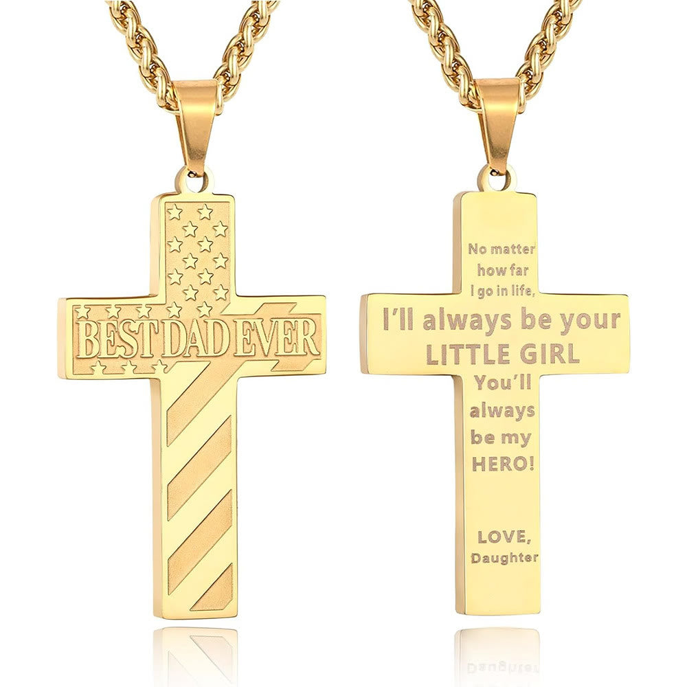 Christianartworkshop „Du wirst immer mein Held sein“ – Patriotische Kreuzkette: Ein gefühlvolles Geschenk für Papa von Sohn, Tochter und Bruder, Symbol für Familienbande und Glauben - DER BESTE VATER ALLER ZEITEN - Tochter - Golden - image 7