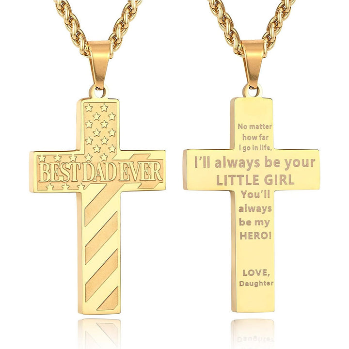 Christianartworkshop „Du wirst immer mein Held sein“ – Patriotische Kreuzkette: Ein gefühlvolles Geschenk für Papa von Sohn, Tochter und Bruder, Symbol für Familienbande und Glauben - DER BESTE VATER ALLER ZEITEN - Tochter - Golden - image 7