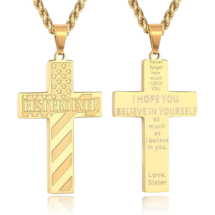 Christianartworkshop „Du wirst immer mein Held sein“ – Patriotische Kreuzkette: Ein gefühlvolles Geschenk für Papa von Sohn, Tochter und Bruder, Symbol für Familienbande und Glauben - BESTER BRUDER ÜBERHAUPT - Schwester - Golden - image 16