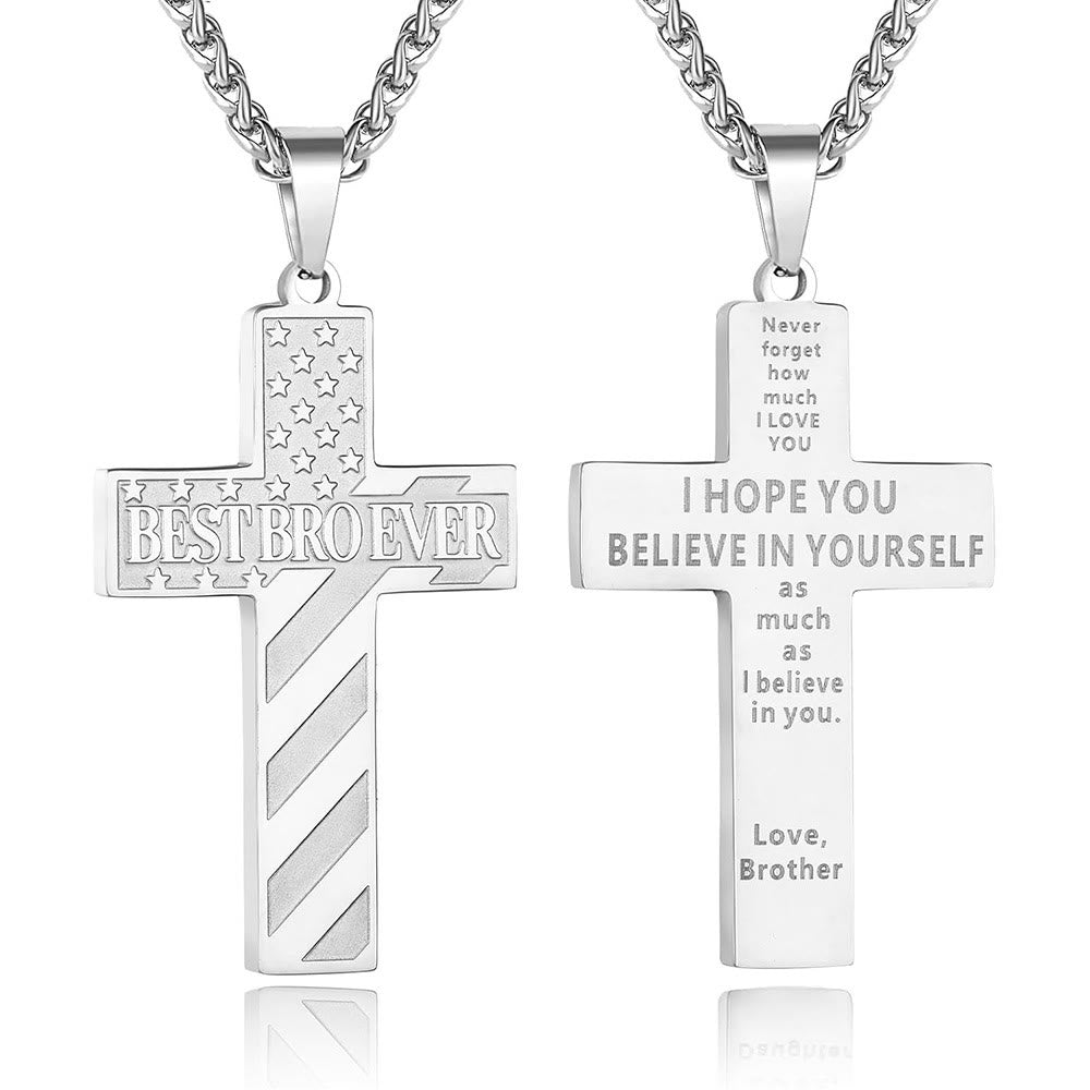 Christianartworkshop „Du wirst immer mein Held sein“ – Patriotische Kreuzkette: Ein gefühlvolles Geschenk für Papa von Sohn, Tochter und Bruder, Symbol für Familienbande und Glauben - BESTER BRUDER ÜBERHAUPT - Bruder - Silber - image 19