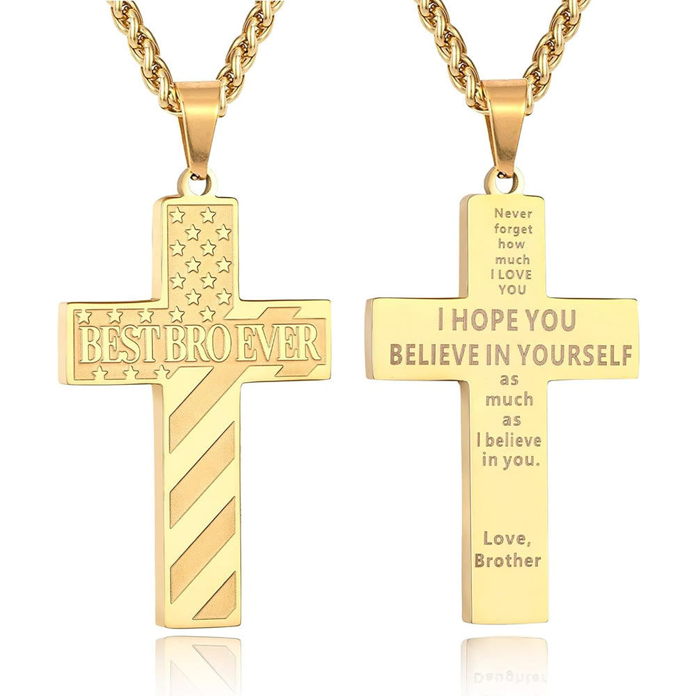 Christianartworkshop „Du wirst immer mein Held sein“ – Patriotische Kreuzkette: Ein gefühlvolles Geschenk für Papa von Sohn, Tochter und Bruder, Symbol für Familienbande und Glauben - BESTER BRUDER ÜBERHAUPT - Bruder - Golden - image 20