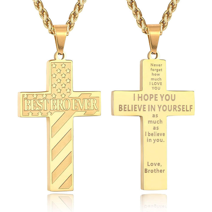 Christianartworkshop „Du wirst immer mein Held sein“ – Patriotische Kreuzkette: Ein gefühlvolles Geschenk für Papa von Sohn, Tochter und Bruder, Symbol für Familienbande und Glauben - BESTER BRUDER ÜBERHAUPT - Bruder - Golden - image 20