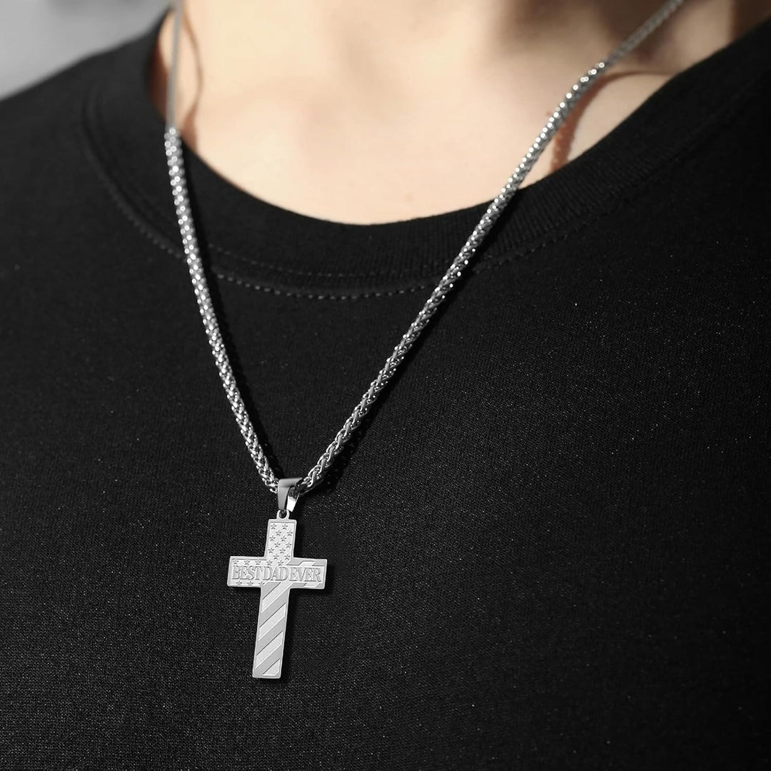 Christianartworkshop „Du wirst immer mein Held sein“ – Patriotische Kreuzkette: Ein gefühlvolles Geschenk für Papa von Sohn, Tochter und Bruder, Symbol für Familienbande und Glauben - image 3