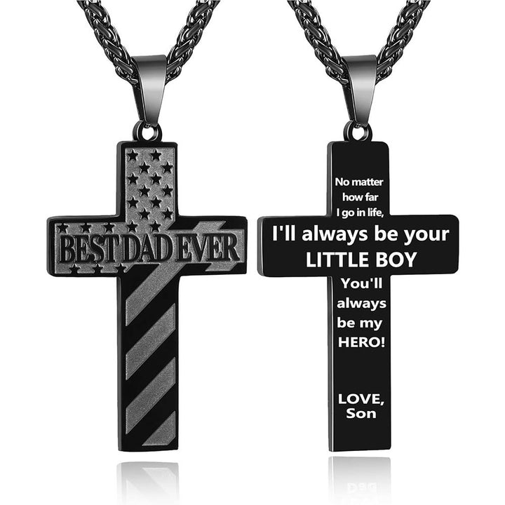 Christianartworkshop „Du wirst immer mein Held sein“ – Patriotische Kreuzkette: Ein gefühlvolles Geschenk für Papa von Sohn, Tochter und Bruder, Symbol für Familienbande und Glauben - DER BESTE VATER ALLER ZEITEN - Sohn - Black - image 0
