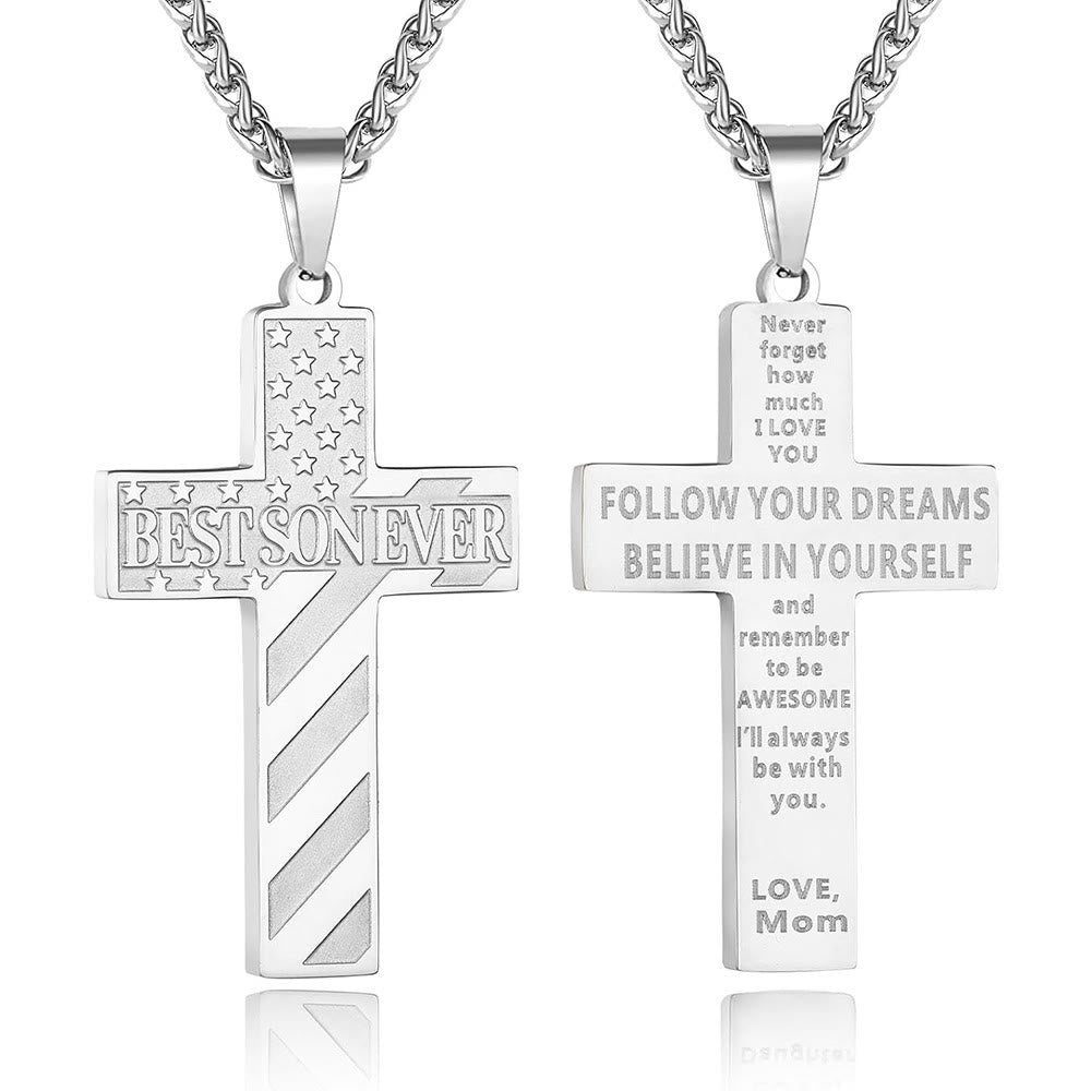 Christianartworkshop „Du wirst immer mein Held sein“ – Patriotische Kreuzkette: Ein gefühlvolles Geschenk für Papa von Sohn, Tochter und Bruder, Symbol für Familienbande und Glauben - DER BESTE SOHN ÜBERHAUPT - Mama - Silver - image 10