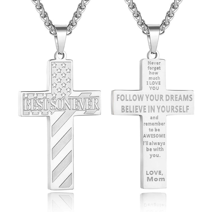 Christianartworkshop „Du wirst immer mein Held sein“ – Patriotische Kreuzkette: Ein gefühlvolles Geschenk für Papa von Sohn, Tochter und Bruder, Symbol für Familienbande und Glauben - DER BESTE SOHN ÜBERHAUPT - Mama - Silver - image 10