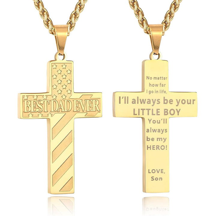 Christianartworkshop „Du wirst immer mein Held sein“ – Patriotische Kreuzkette: Ein gefühlvolles Geschenk für Papa von Sohn, Tochter und Bruder, Symbol für Familienbande und Glauben - DER BESTE VATER ALLER ZEITEN - Sohn - Golden - image 4
