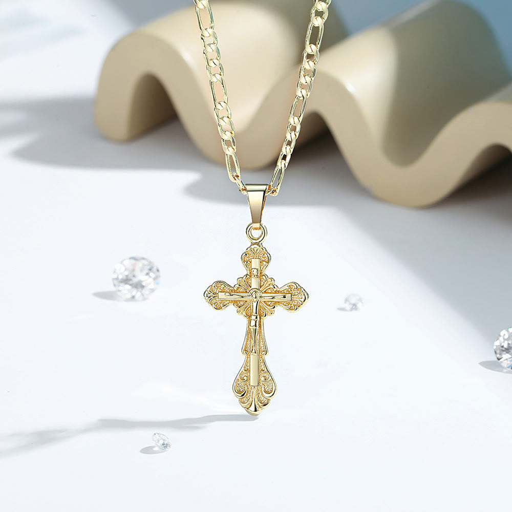 Christianartworkshop Vintage-Halskette mit floral graviertem Kreuzanhänger: Ein Zeugnis sakraler Schönheit und unerschütterlicher christlicher Hingabe - image 1