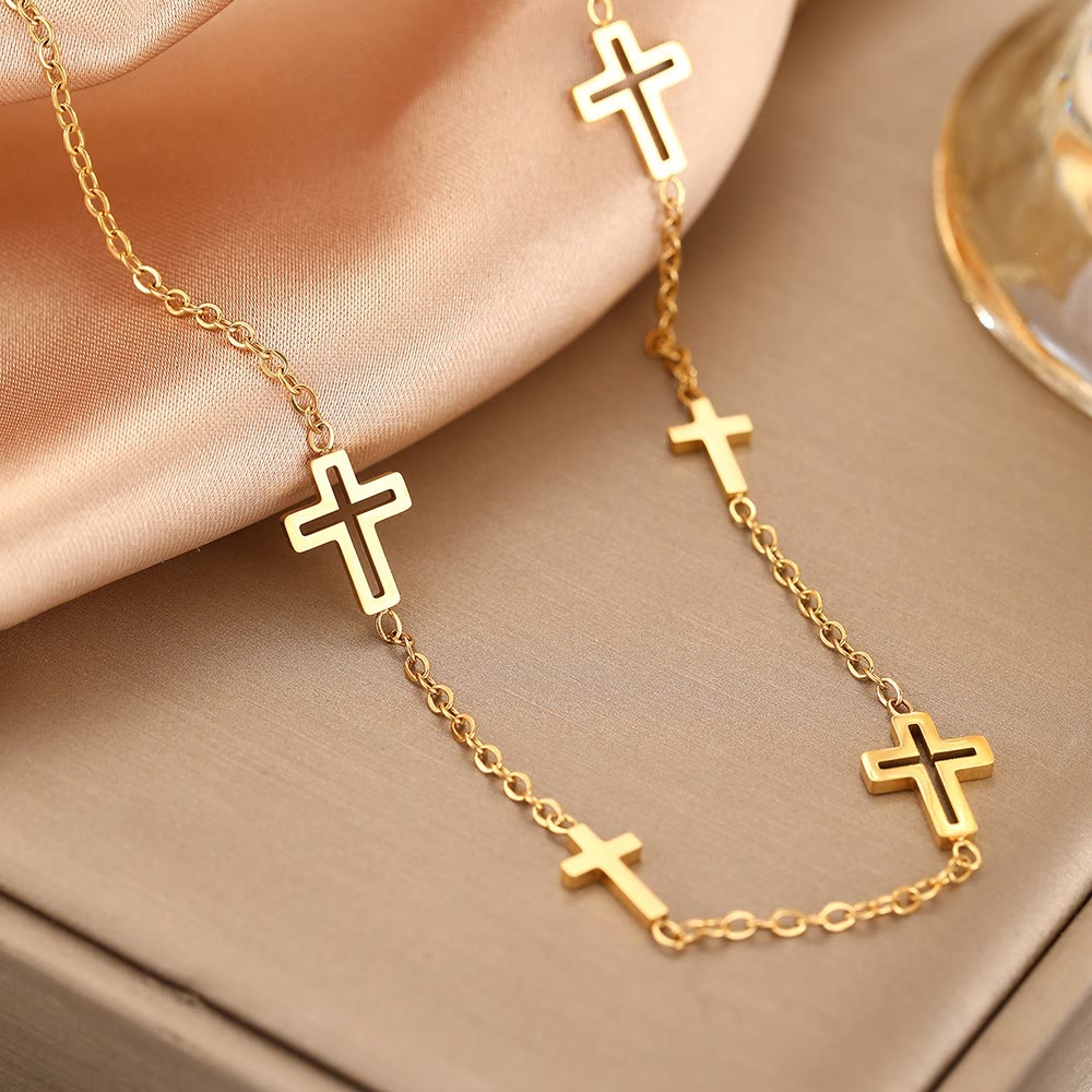 Christianartworkshop Zarte offene Kreuzkette: Ein Zeugnis sanfter Hingabe und ewiger christlicher Gnade - Golden - image 0