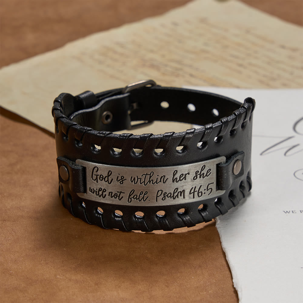 Christianartworkshop Armband mit eingraviertem Psalm 46,5 und geflochtener Naht: Ein Symbol göttlicher Stärke und unerschütterlichen Glaubens - Schwarz - image 2