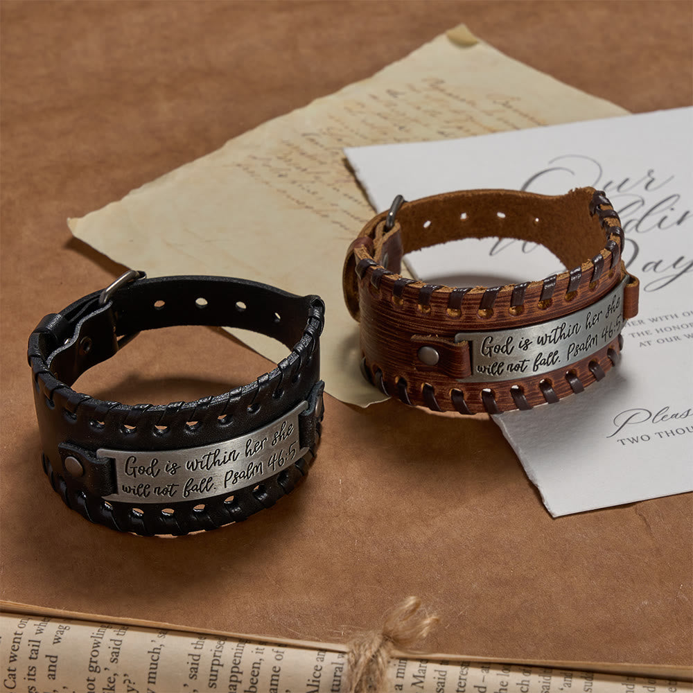 Christianartworkshop Armband mit eingraviertem Psalm 46,5 und geflochtener Naht: Ein Symbol göttlicher Stärke und unerschütterlichen Glaubens - image 4