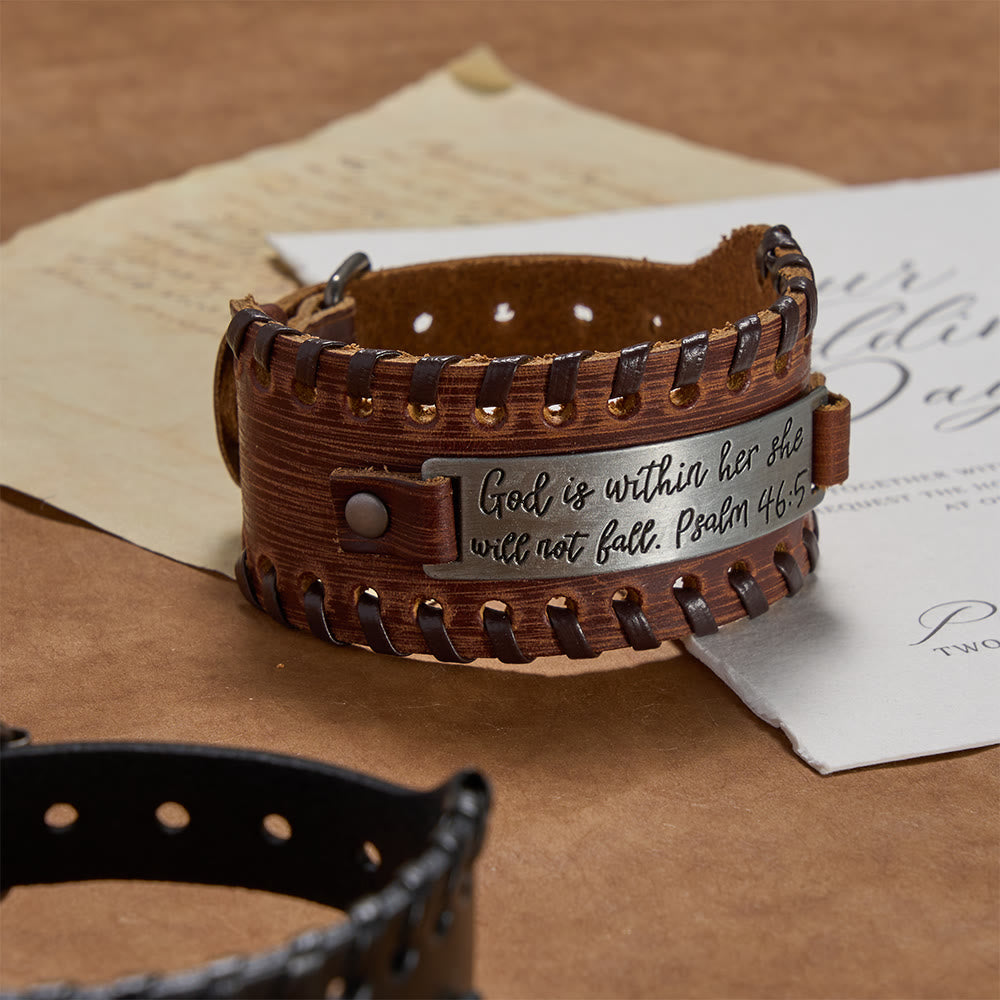 Christianartworkshop Armband mit eingraviertem Psalm 46,5 und geflochtener Naht: Ein Symbol göttlicher Stärke und unerschütterlichen Glaubens - image 1